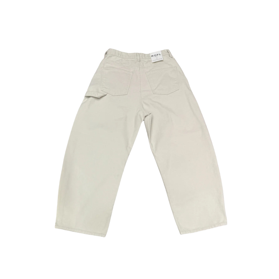 Curved Cotton Wide Pants - Ivory