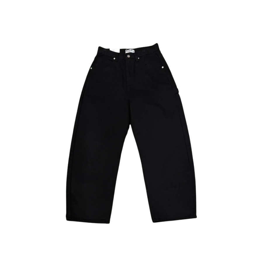 Curved Cotton Wide Pants - Black