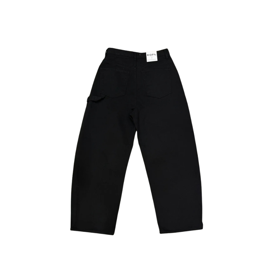 Curved Cotton Wide Pants - Black