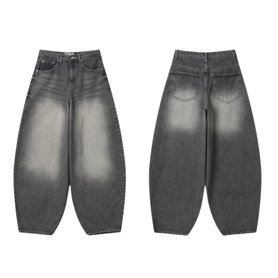 Curved Balloon Pants - Grey