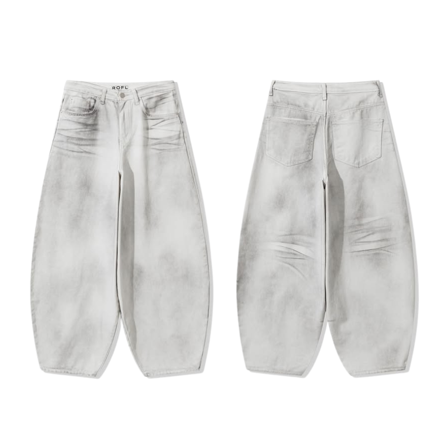 Curved Balloon Pants - White