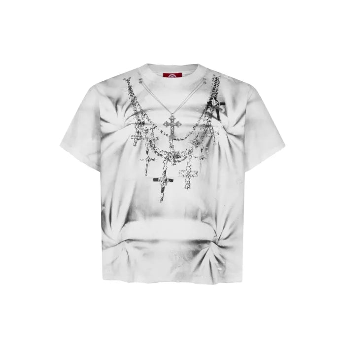 BOXY T-SHIRT “CHAIN ILLUSION” – HAND-DYED / DISTRESSED / METAL ACCESSORY