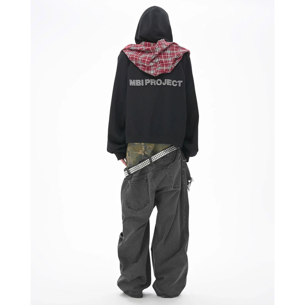 MBI | CHECKERED SCARF ZIP HOODIE - Faded Black