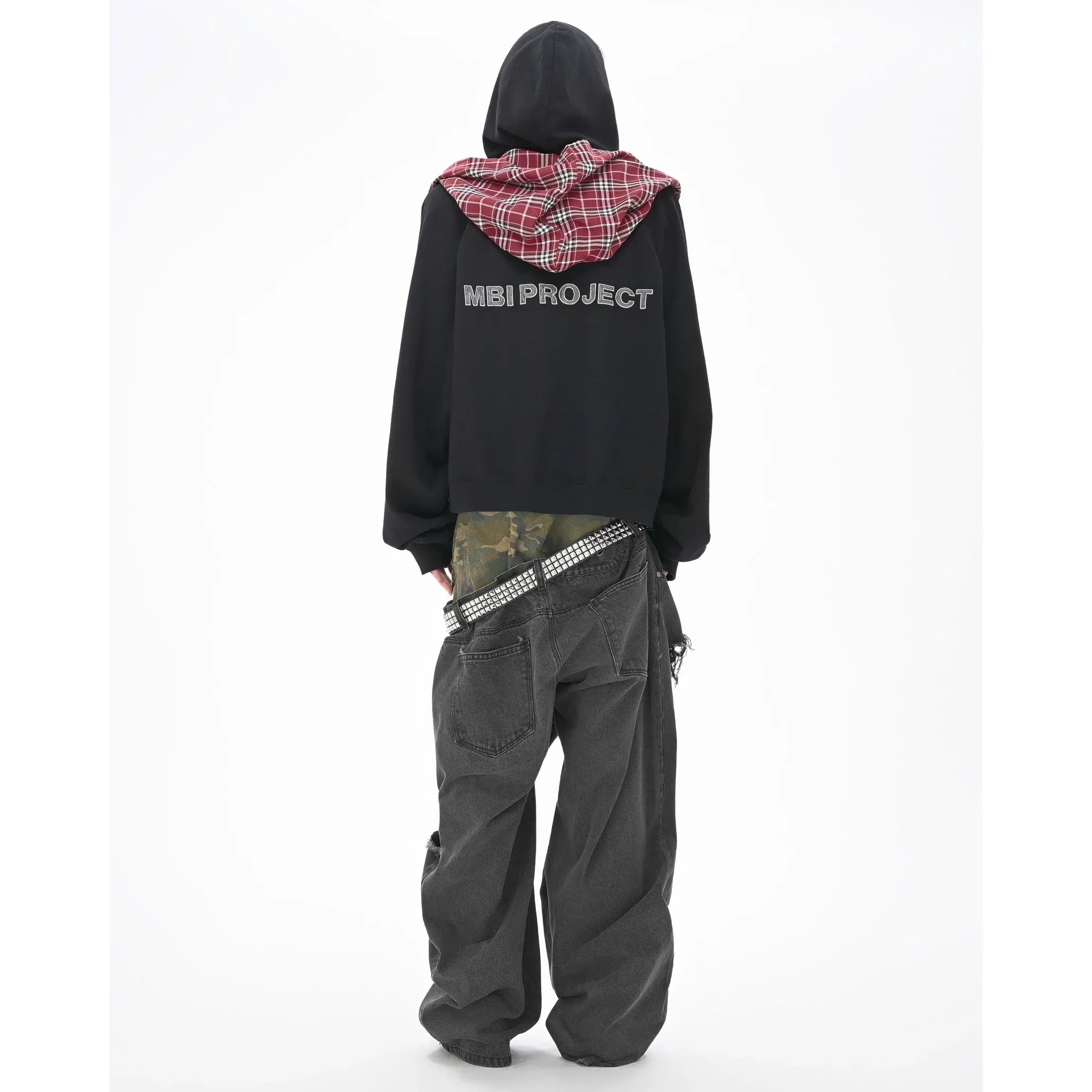 MBI | CHECKERED SCARF ZIP HOODIE - Faded Black