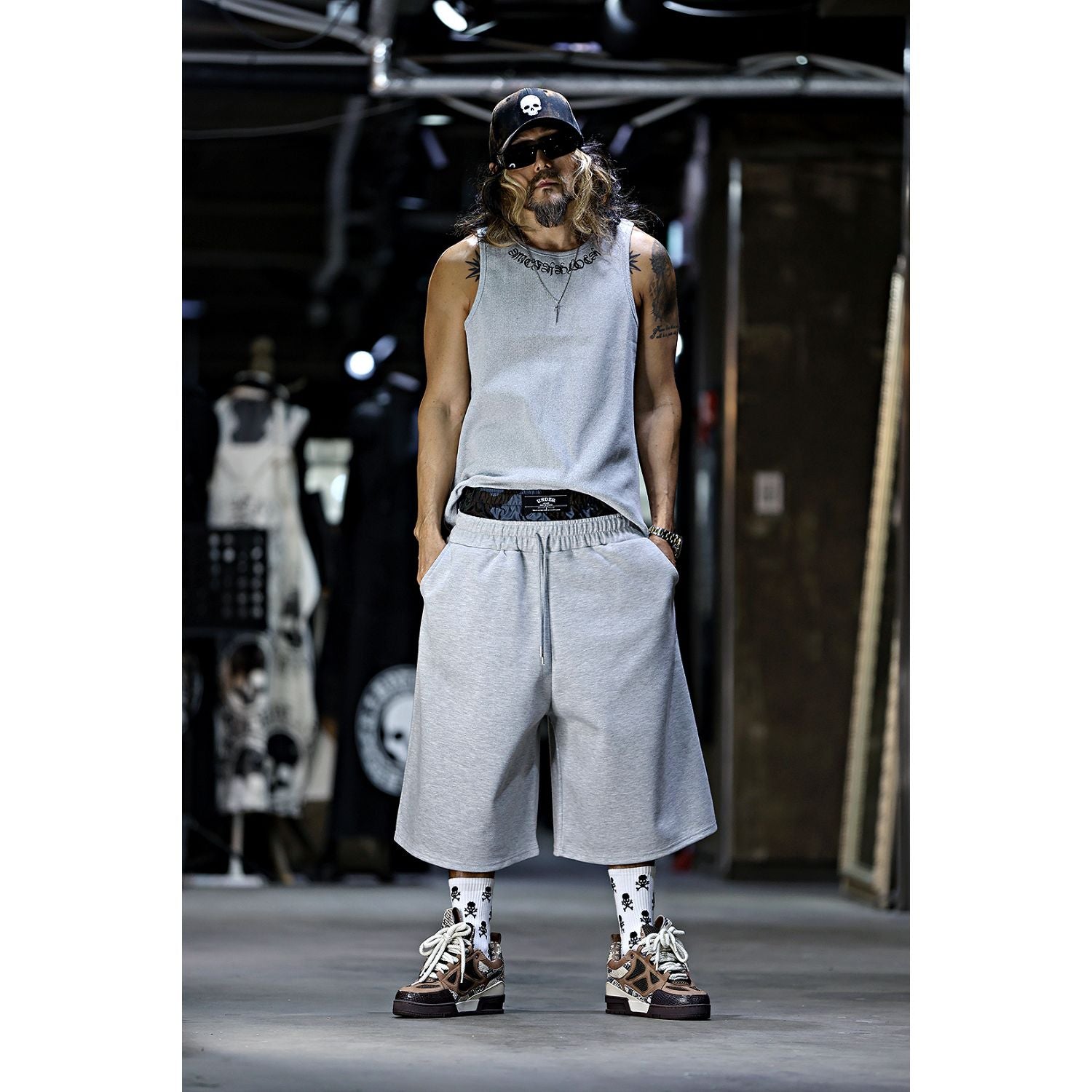 Camo Sagging Bermuda Pants - Grey