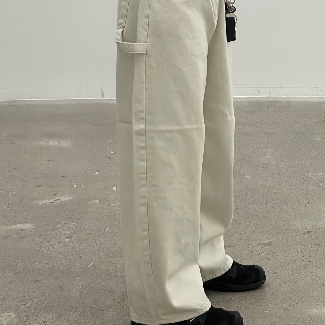 Curved Cotton Wide Pants - Ivory