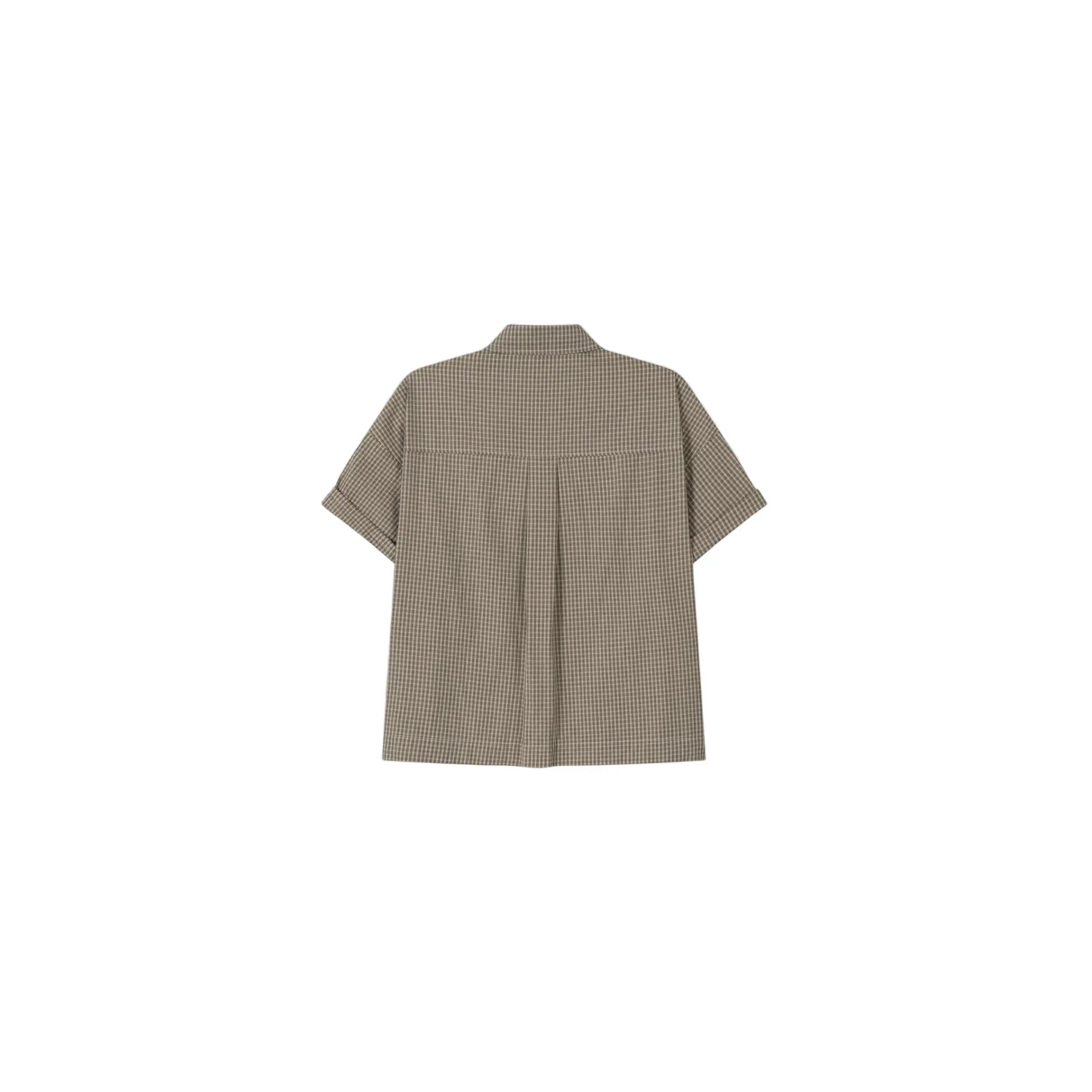 Fireman Crop Check Half Shirt - Beige / Black
