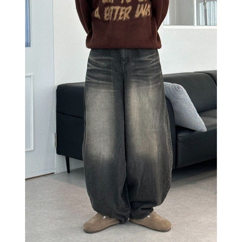 Curved Balloon Pants - Grey