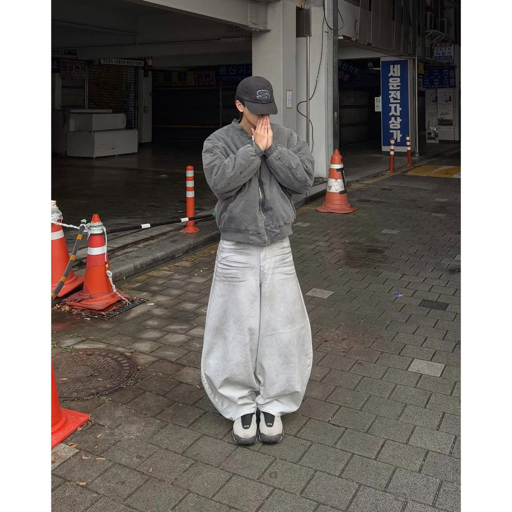 Curved Balloon Pants - White