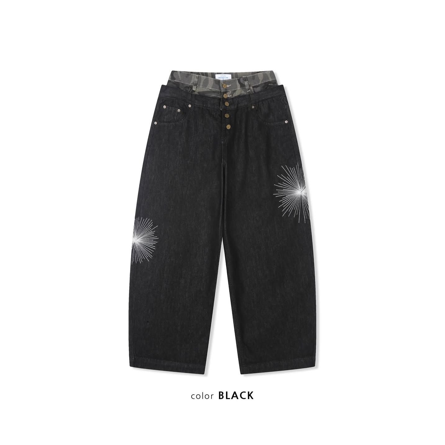 Deep Indigo Camo Sagging Denim Pants - Black Denim / Medium Blue