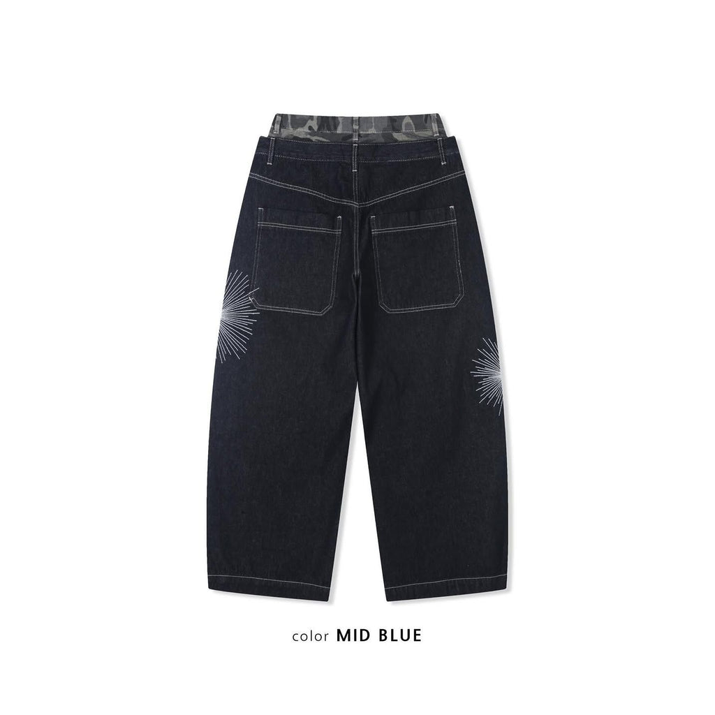 Deep Indigo Camo Sagging Denim Pants - Black Denim / Medium Blue
