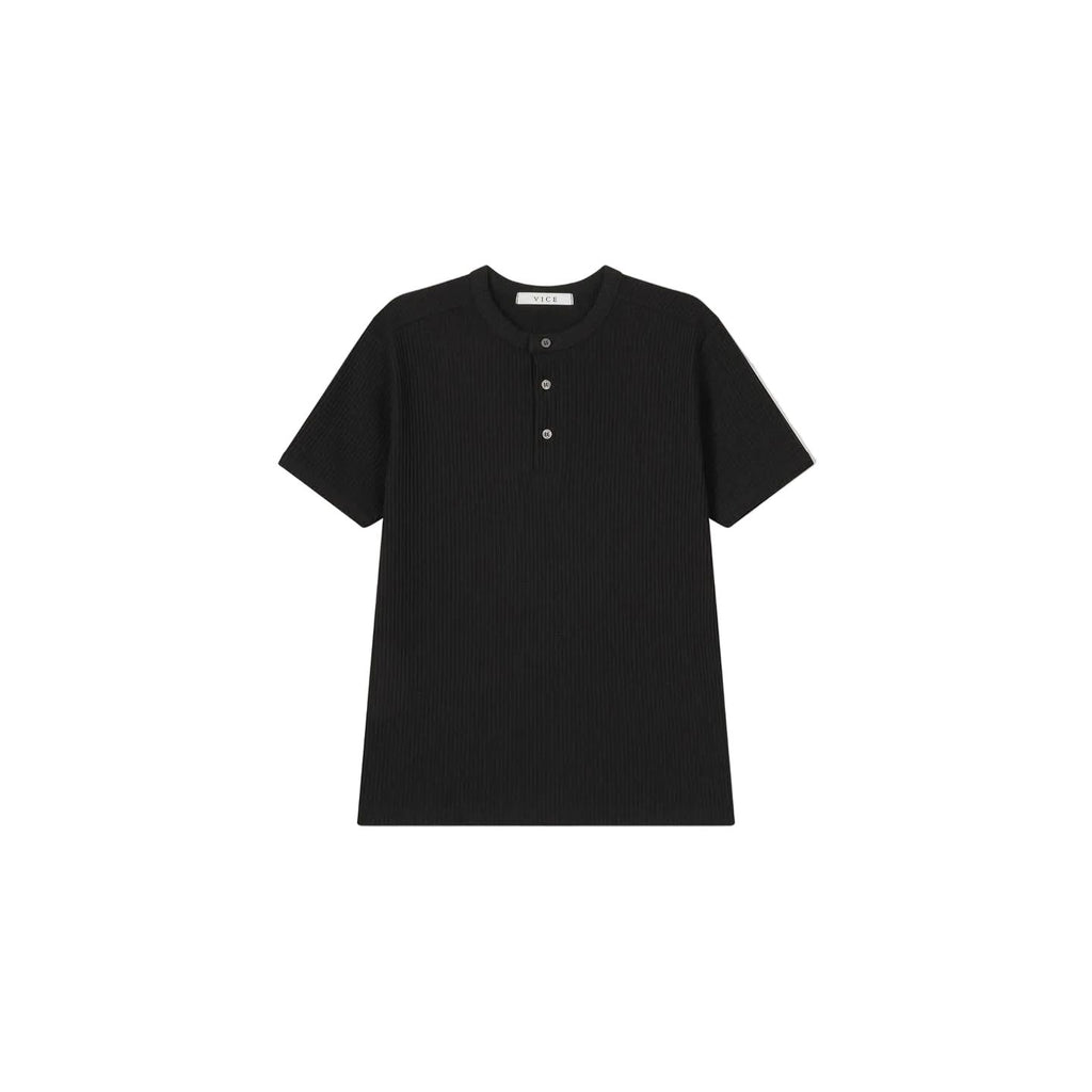 Short Sleeve Heavy Waffle Henley - White / Grey / Black
