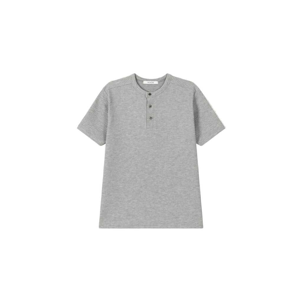 Short Sleeve Heavy Waffle Henley - White / Grey / Black