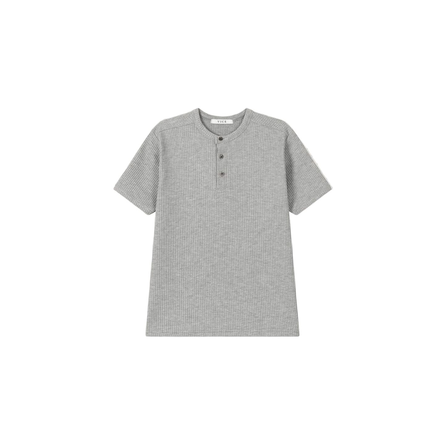 Short Sleeve Heavy Waffle Henley - White / Grey / Black