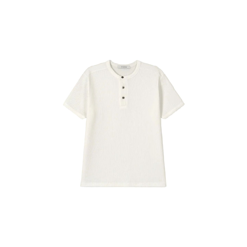 Short Sleeve Heavy Waffle Henley - White / Grey / Black