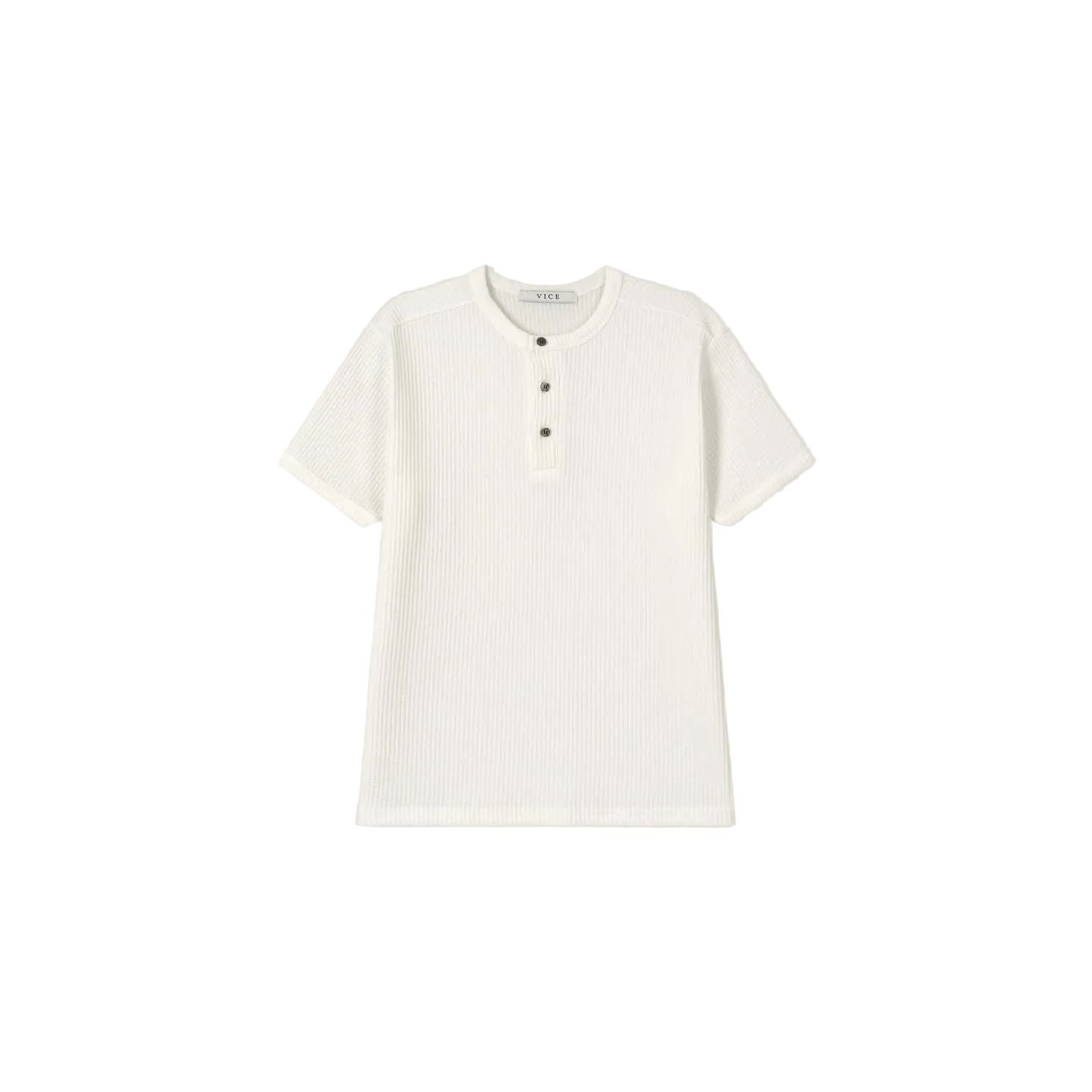 Short Sleeve Heavy Waffle Henley - White / Grey / Black