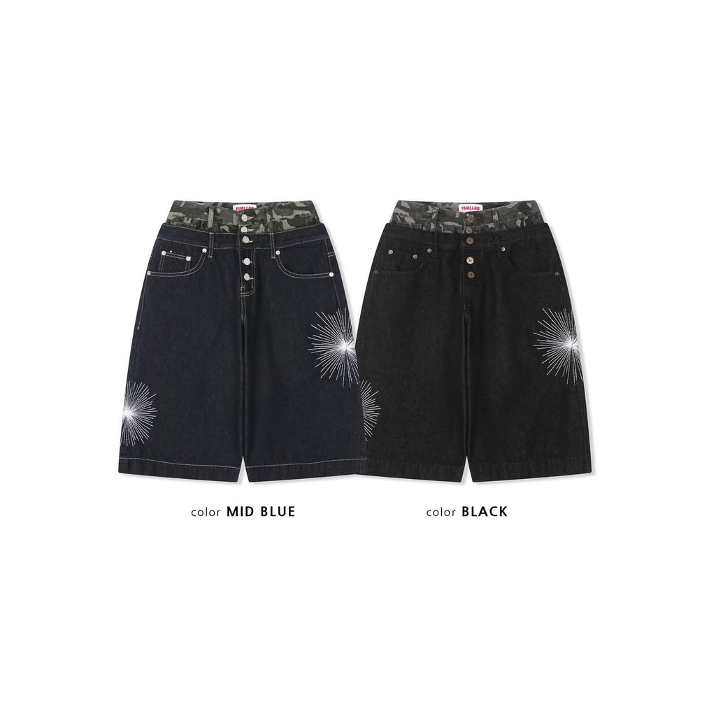 Camo Sagging Bermuda Pants - Mid Blue / Black