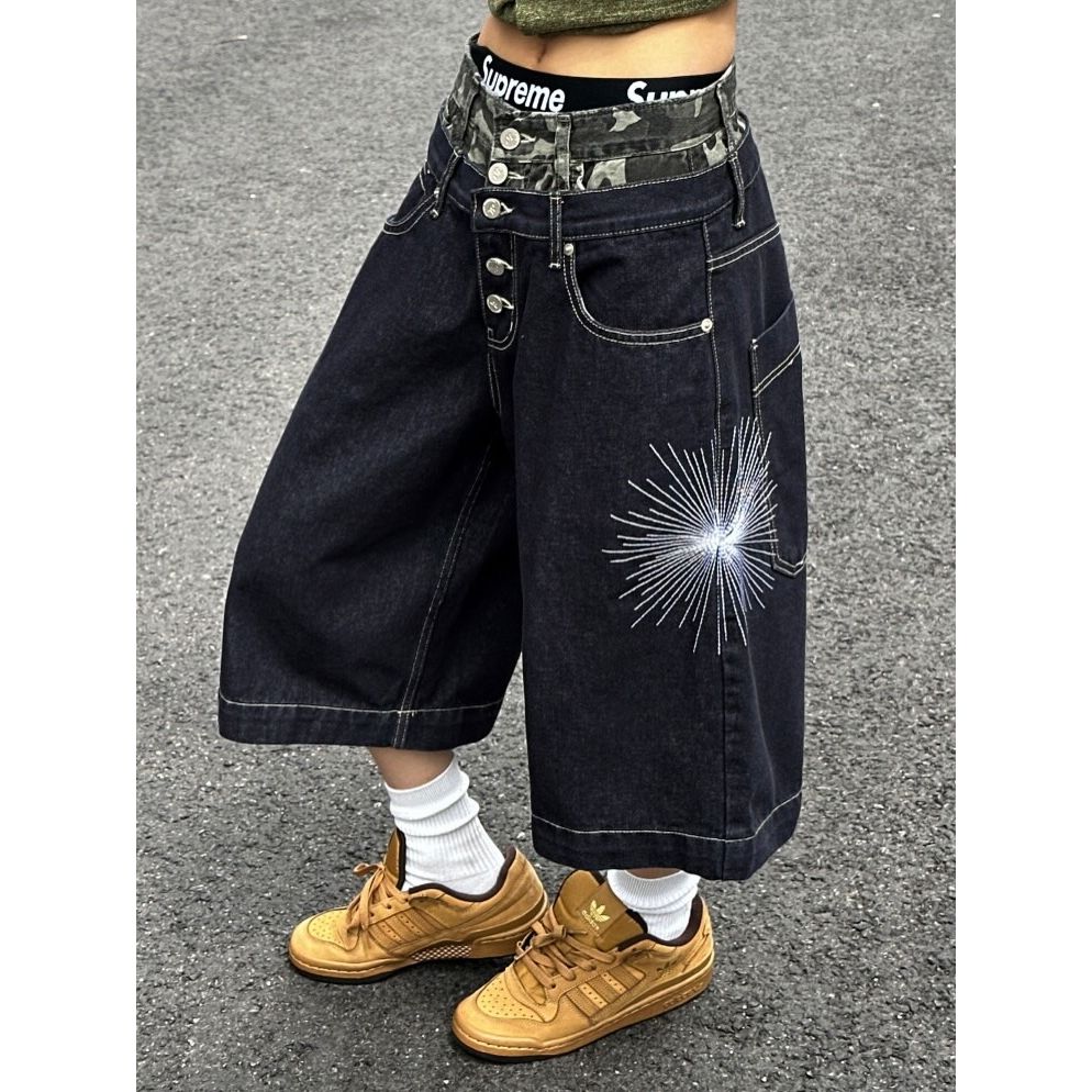 Camo Sagging Bermuda Pants - Mid Blue / Black