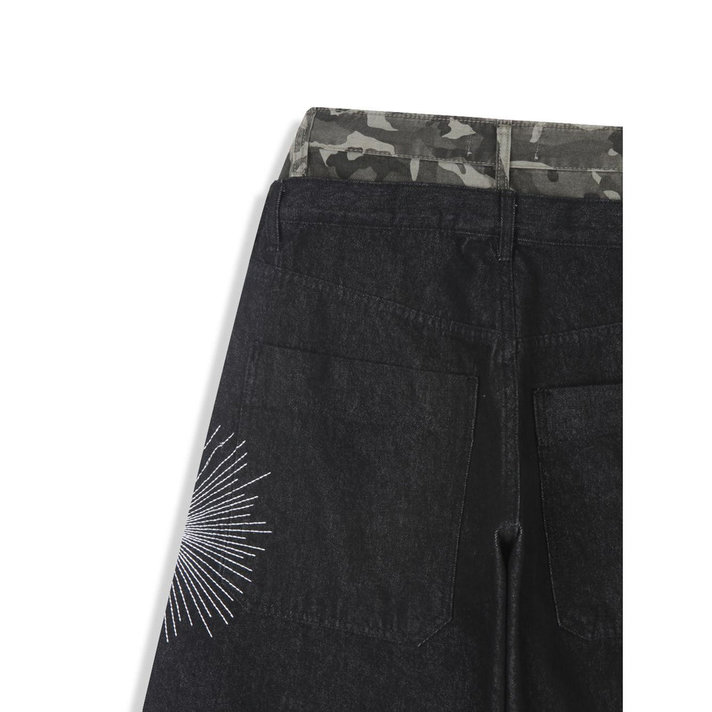 Camo Sagging Bermuda Pants - Mid Blue / Black