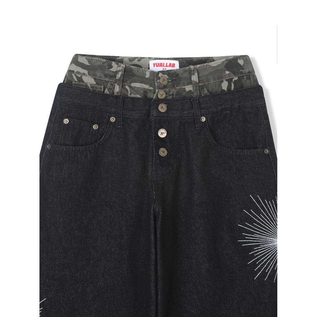 Camo Sagging Bermuda Pants - Mid Blue / Black