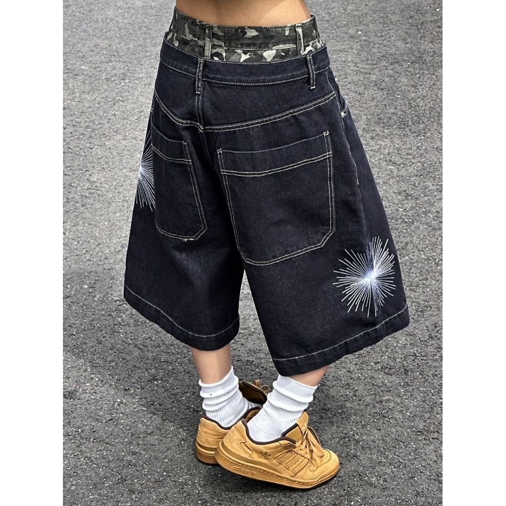 Camo Sagging Bermuda Pants - Mid Blue / Black