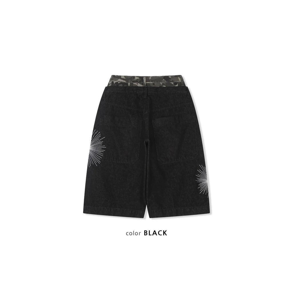 Camo Sagging Bermuda Pants - Mid Blue / Black