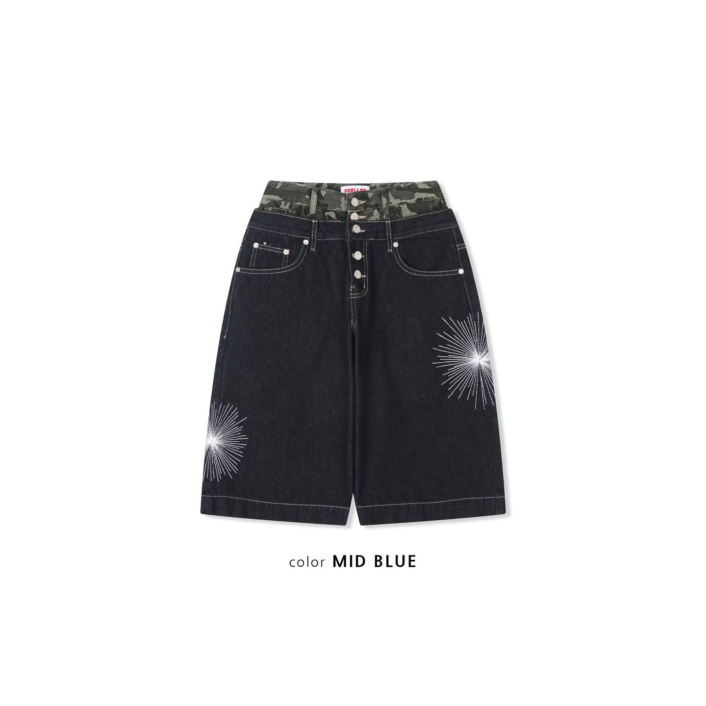 Camo Sagging Bermuda Pants - Mid Blue / Black