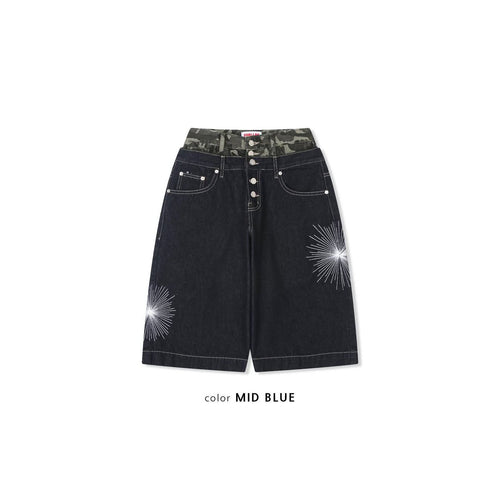 Camo Sagging Bermuda Pants - Mid Blue / Black