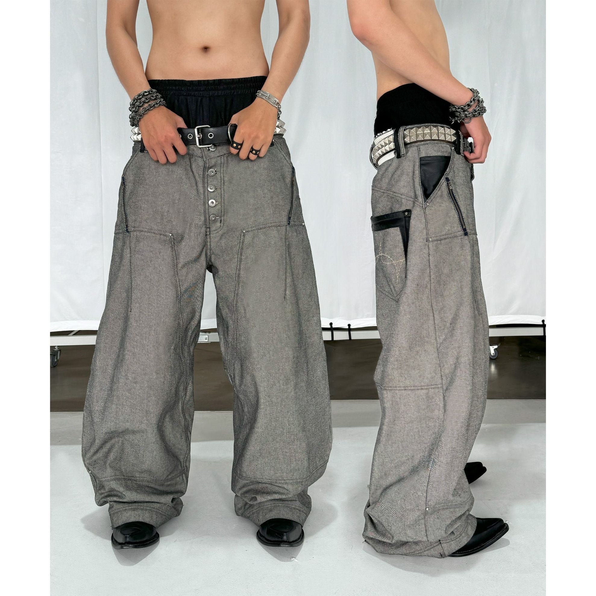 INSIDE OUT RAW DENIM BAGGY JEANS