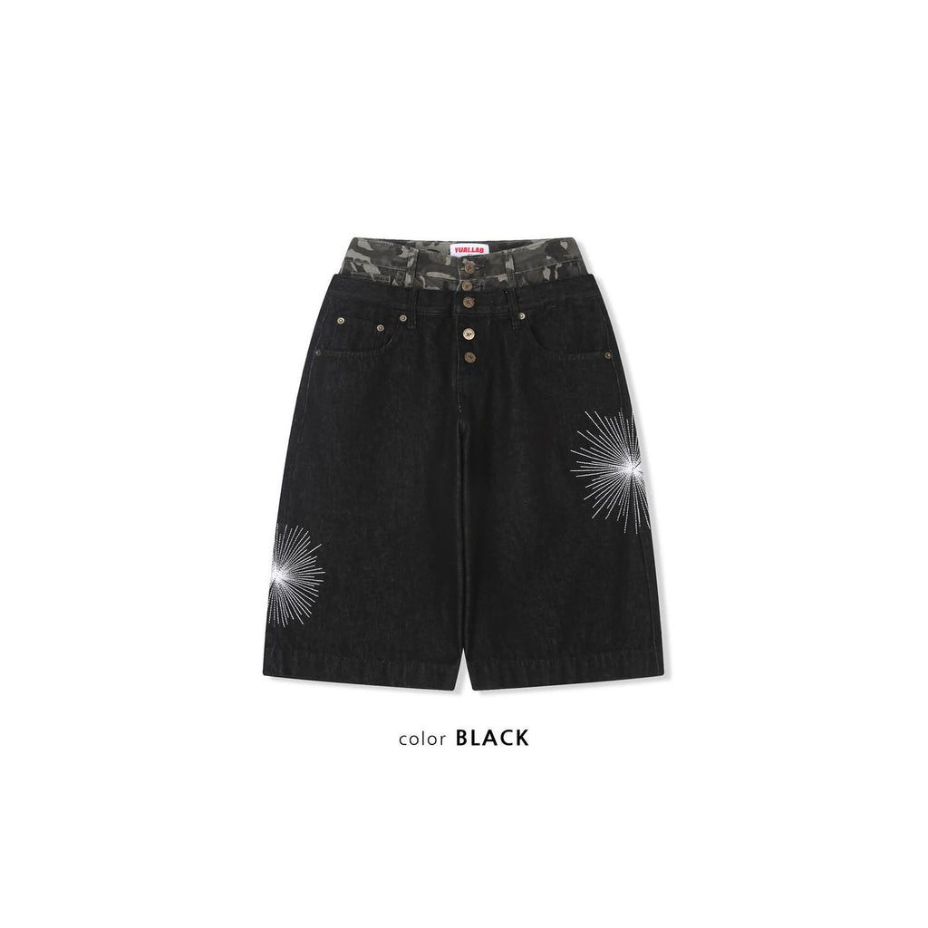 Camo Sagging Bermuda Pants - Mid Blue / Black