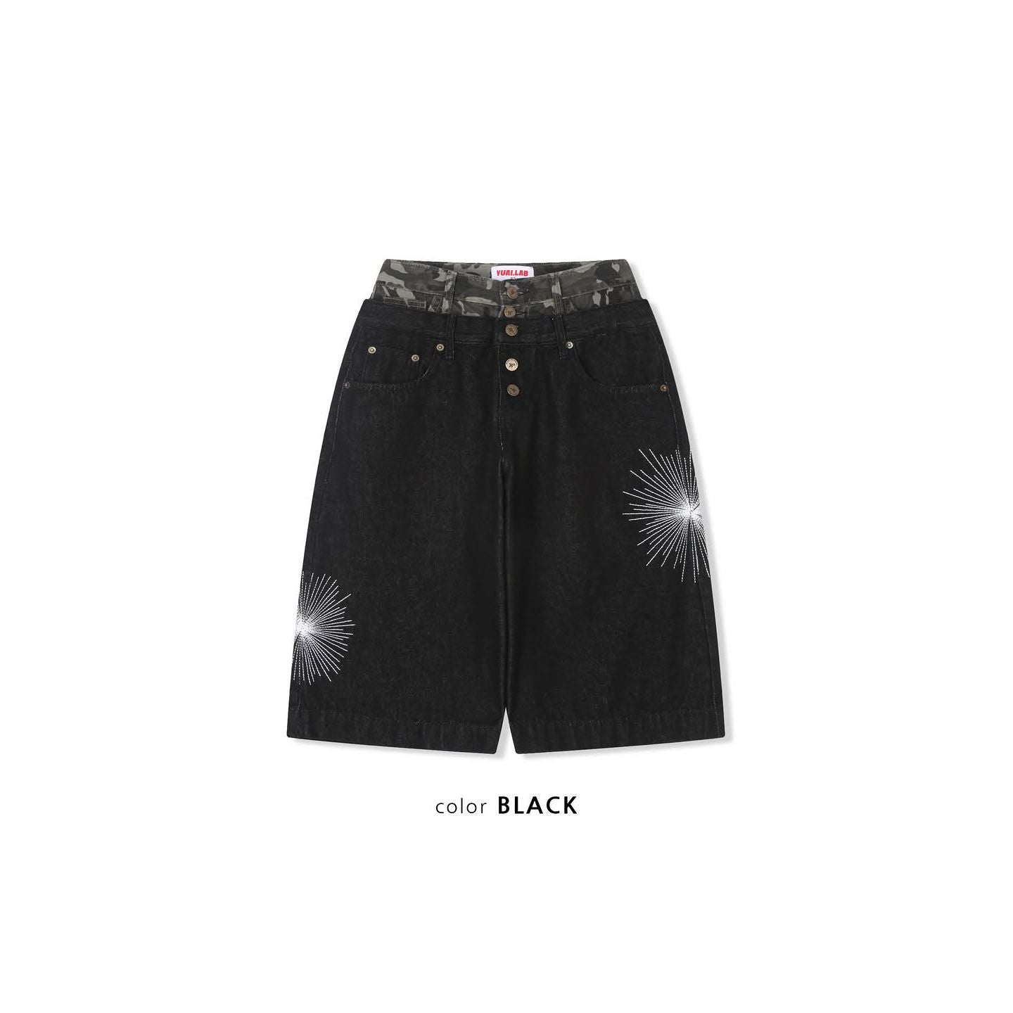 Camo Sagging Bermuda Pants - Mid Blue / Black