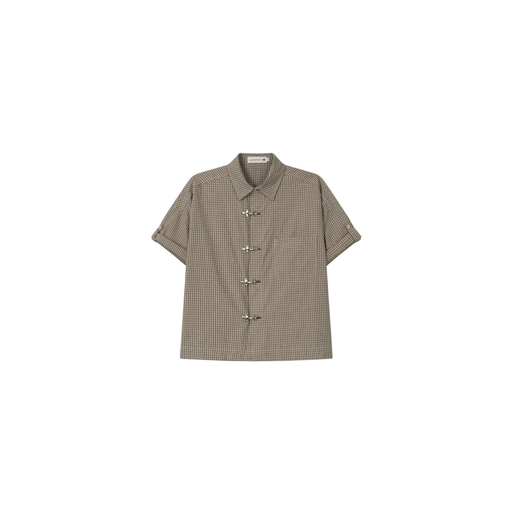 Fireman Crop Check Half Shirt - Beige / Black