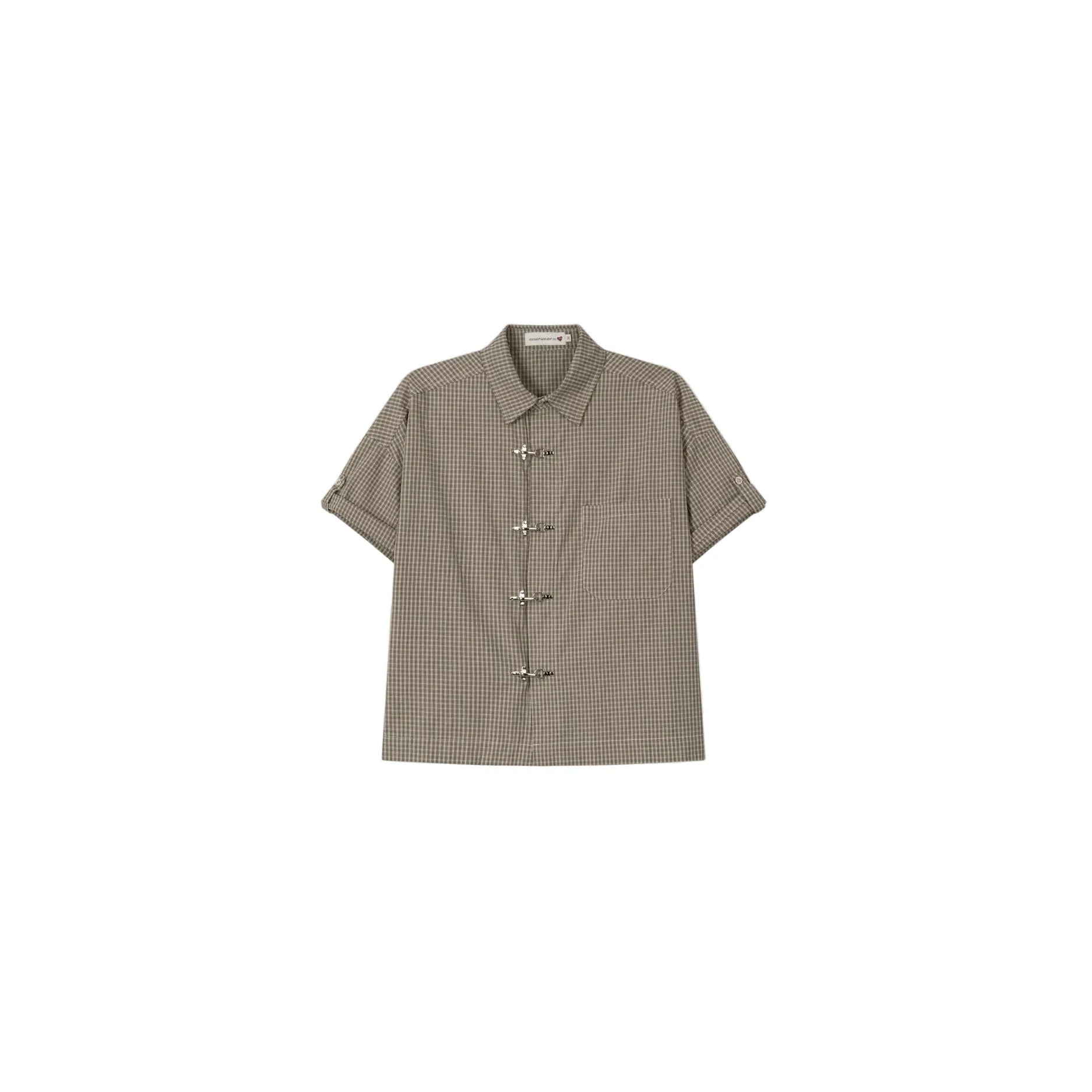 Fireman Crop Check Half Shirt - Beige / Black