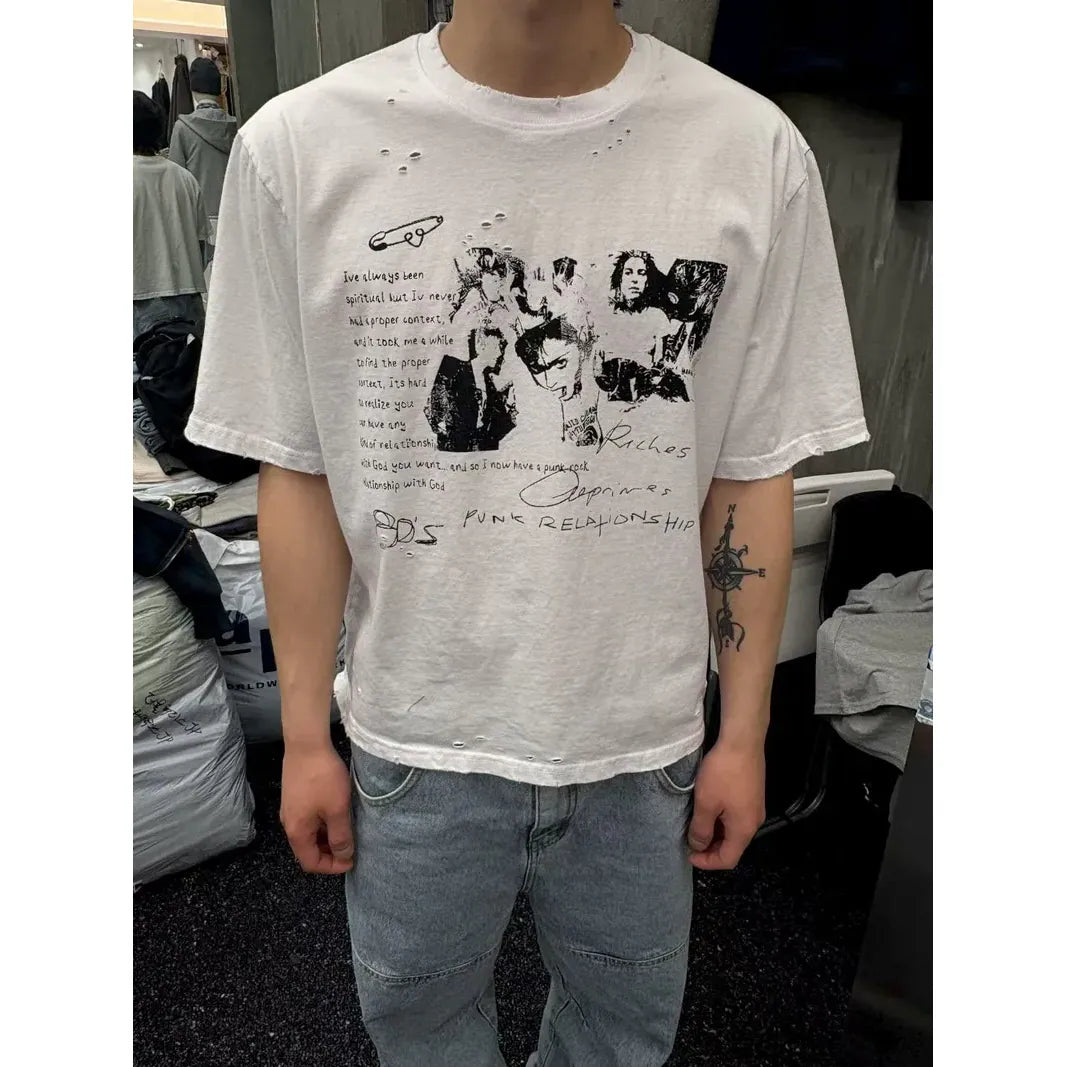 Punk Relationship Boxy Tee - White / Grey / Black