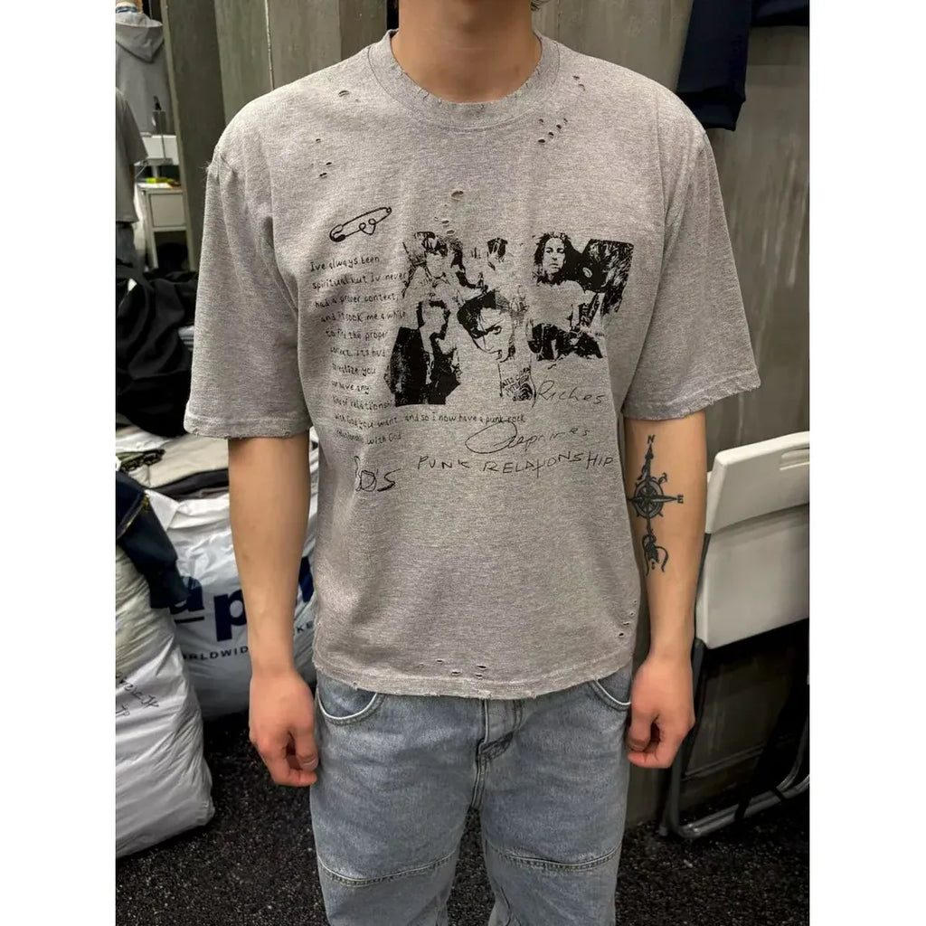 Punk Relationship Boxy Tee - White / Grey / Black