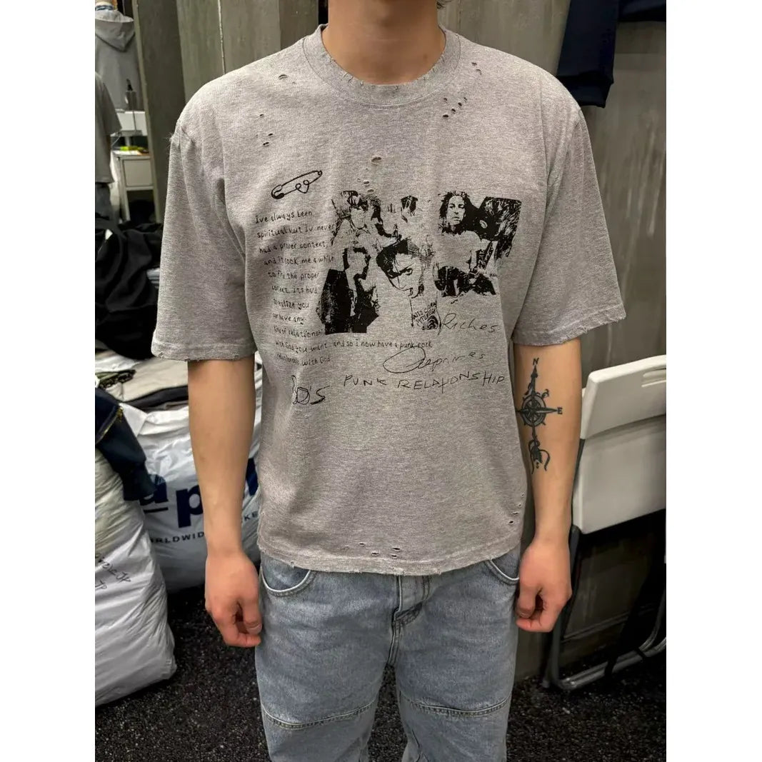 Punk Relationship Boxy Tee - White / Grey / Black