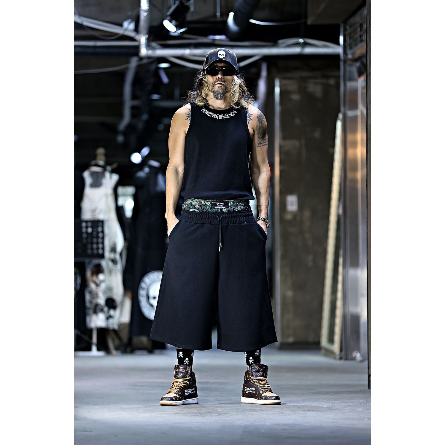 Camo Sagging Bermuda Pants - Black