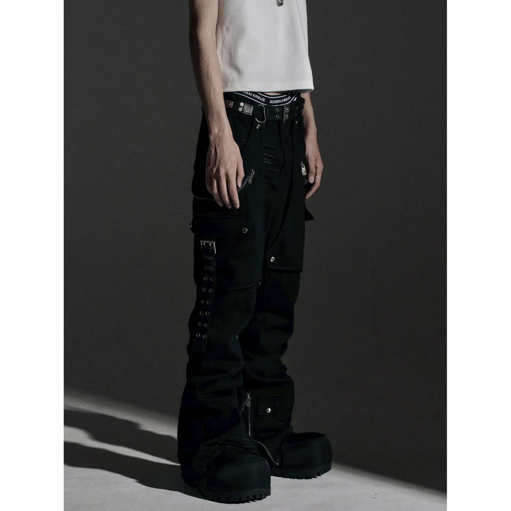 【ROSEN KREUZ】SIDE BELT DOCKING FLARE PANTS (Denim)