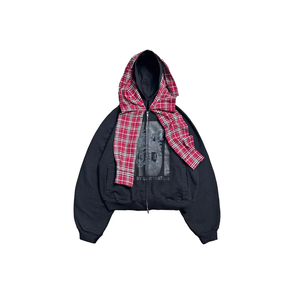 MBI | CHECKERED SCARF ZIP HOODIE - Faded Black