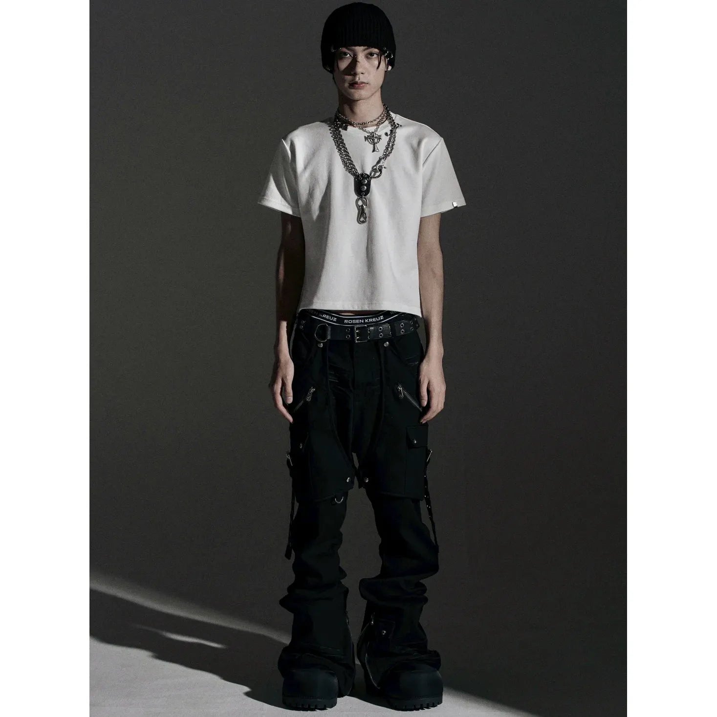 【ROSEN KREUZ】SIDE BELT DOCKING FLARE PANTS (Denim)