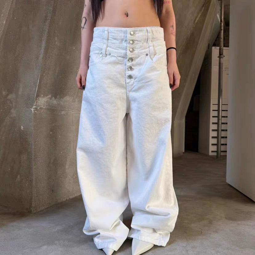 Core Button Balloon Pants - White