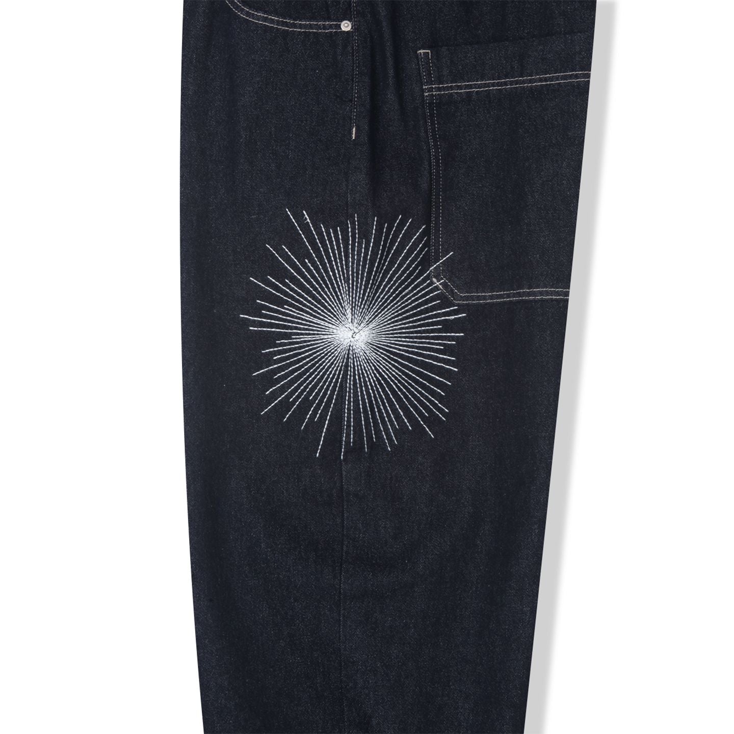 Deep Indigo Camo Sagging Denim Pants - Black Denim / Medium Blue