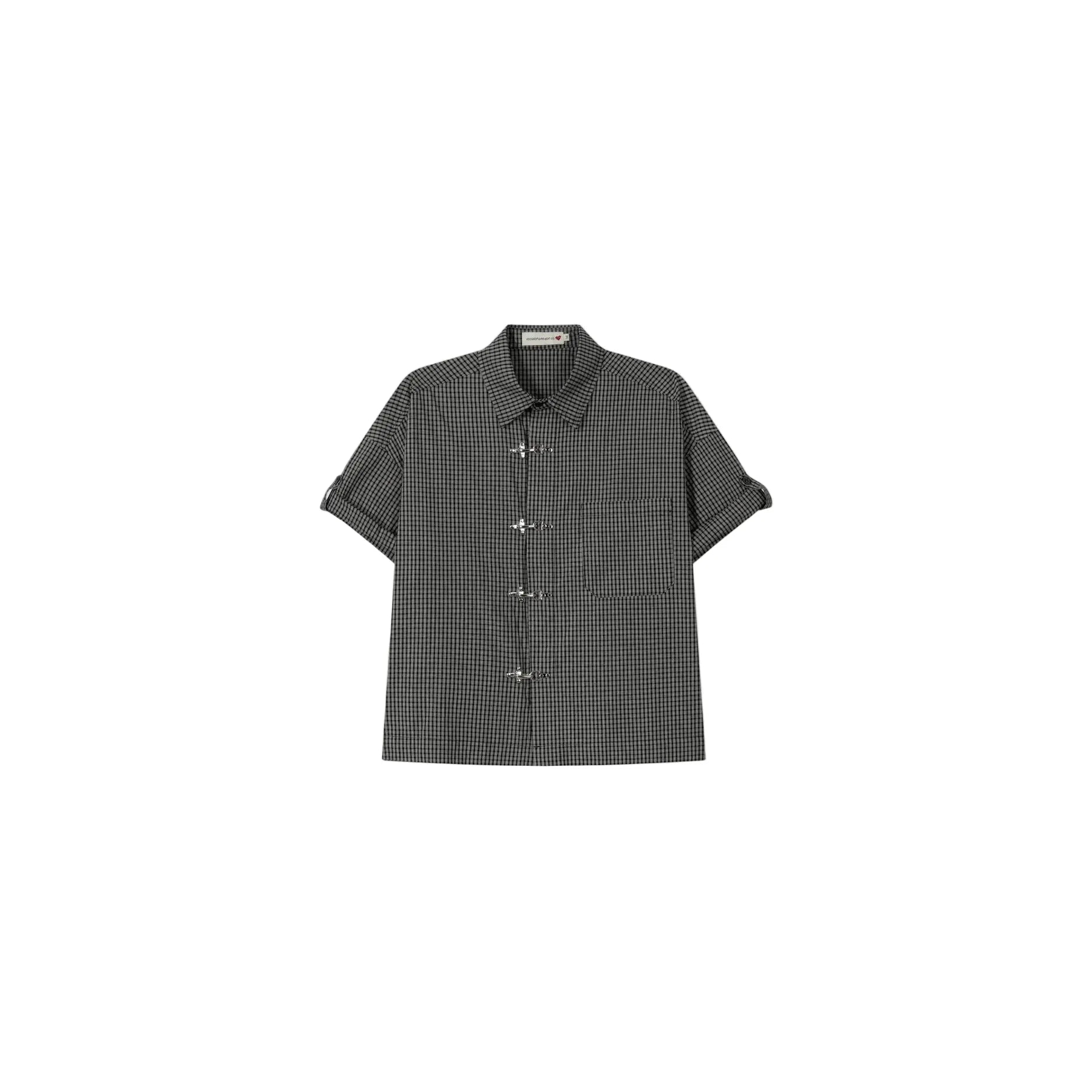 Fireman Crop Check Half Shirt - Beige / Black