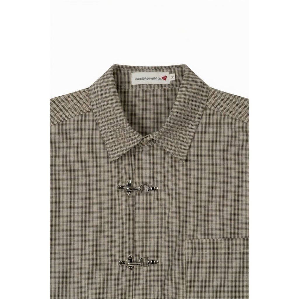 Fireman Crop Check Half Shirt - Beige / Black