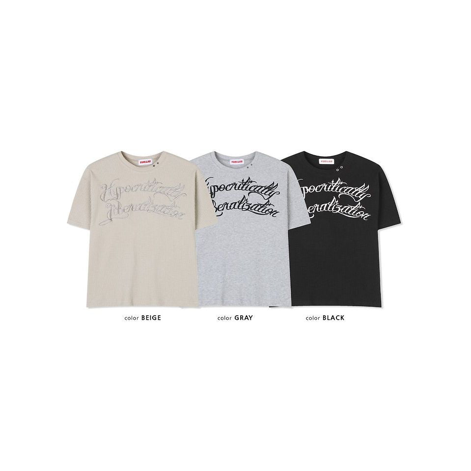 Eyelet Waffle Short Sleeve - Beige / Grey / Black