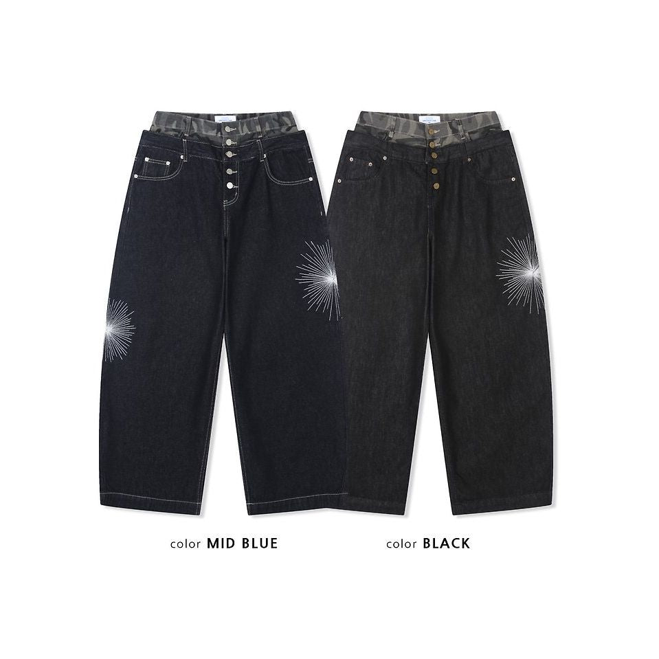Deep Indigo Camo Sagging Denim Pants - Black Denim / Medium Blue