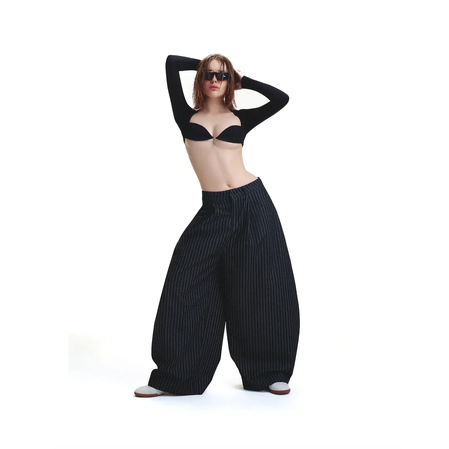 PP STRIPED PANTS - BLACK