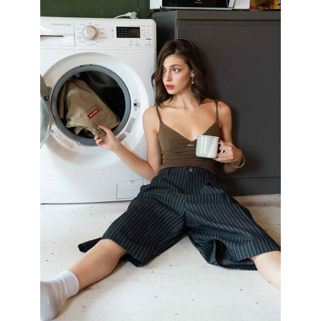 PP PINSTRIPE JORT - BLACK